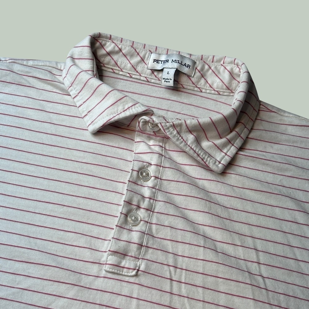Peter Millar Polo Shirt Mens L MS24K52 White Red Striped Stonebriar Pima Cotton
